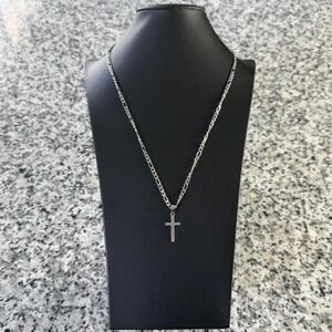 Silver Chrome Steel Cyber Y2k Cross Pendant Necklace Brand New